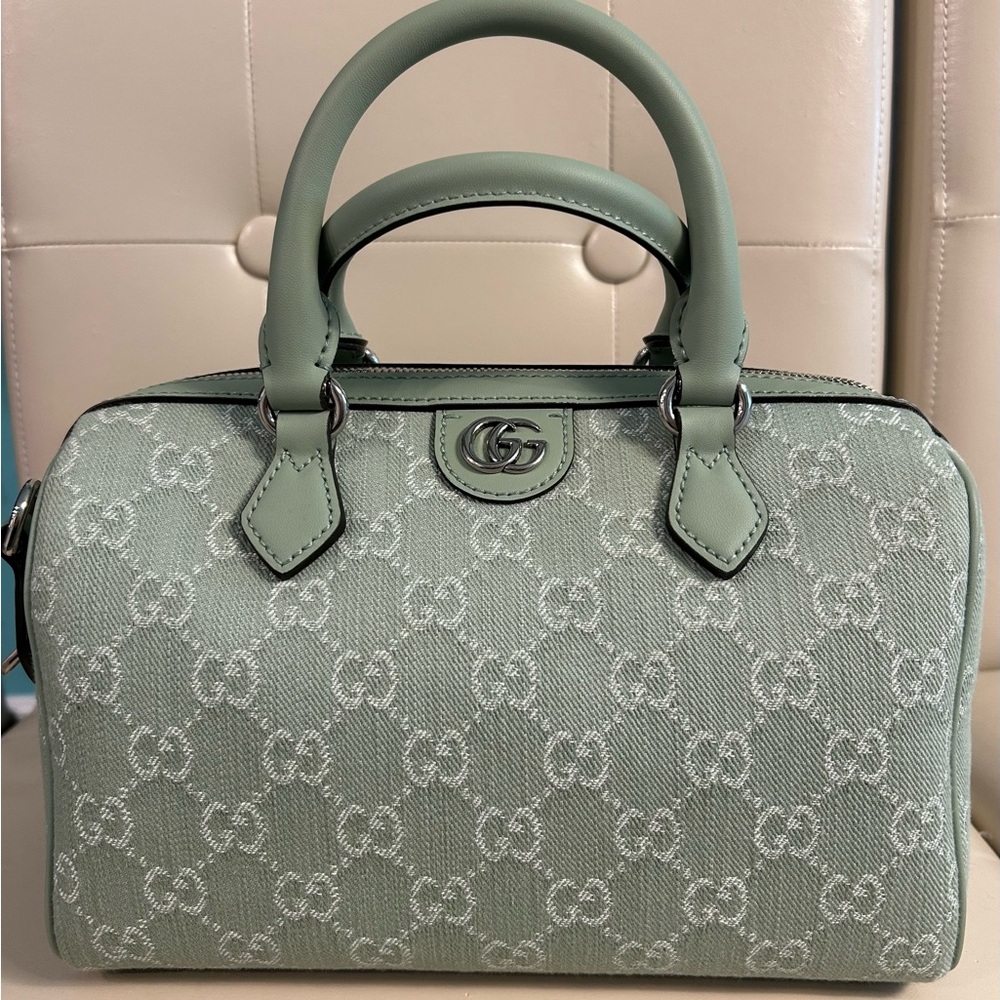 Gucci Mint Green GG Denim Top-Handle Satchel